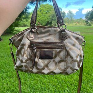 Coach Poppy Handbag Y2K Champagne Canvas Purse With Crossbody Strap.